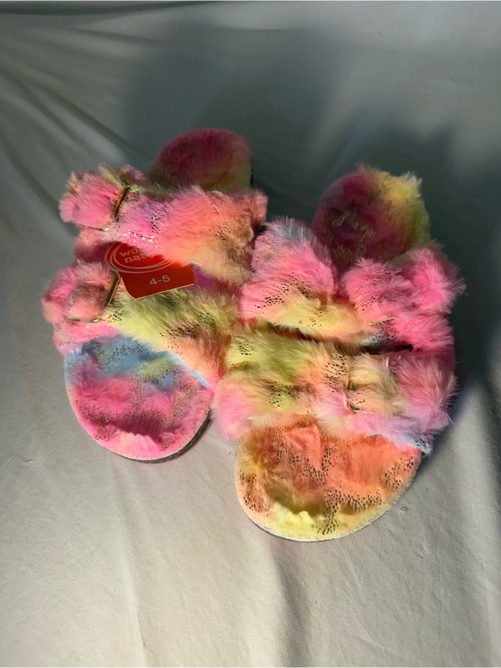 wonder nation Pink Multi Rainbow Plush Slide Slippers